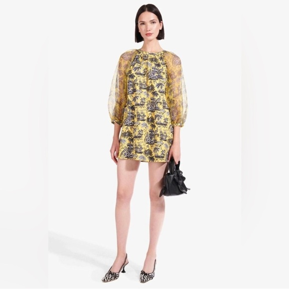STAUD - Butter Yellow Garden Toile Puff Sleeve Mini Dress - Medium - Gorgeous - Picture 2 of 16